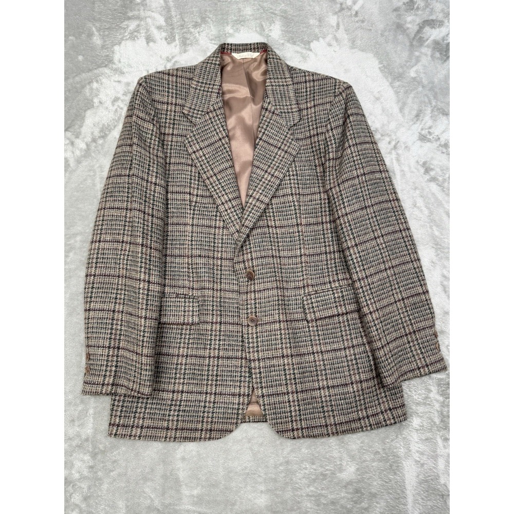 Vintage David Hunter Levi Strauss Blazer Jacket Mens 42R Plaid Tweed Western 70s